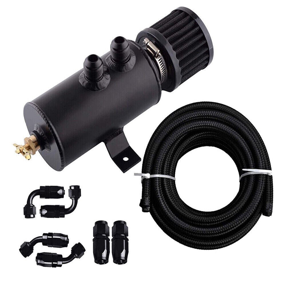 Baffled_Oil_Catch_Can_Kit Universal 10AN Baffled Oil Catch Can Breather Can with Drain Valve 750ML Bundle and 10AN 5/8'' Fuel Line Fitting Kit Nylon Braided CPE Oil Hose - Image 1