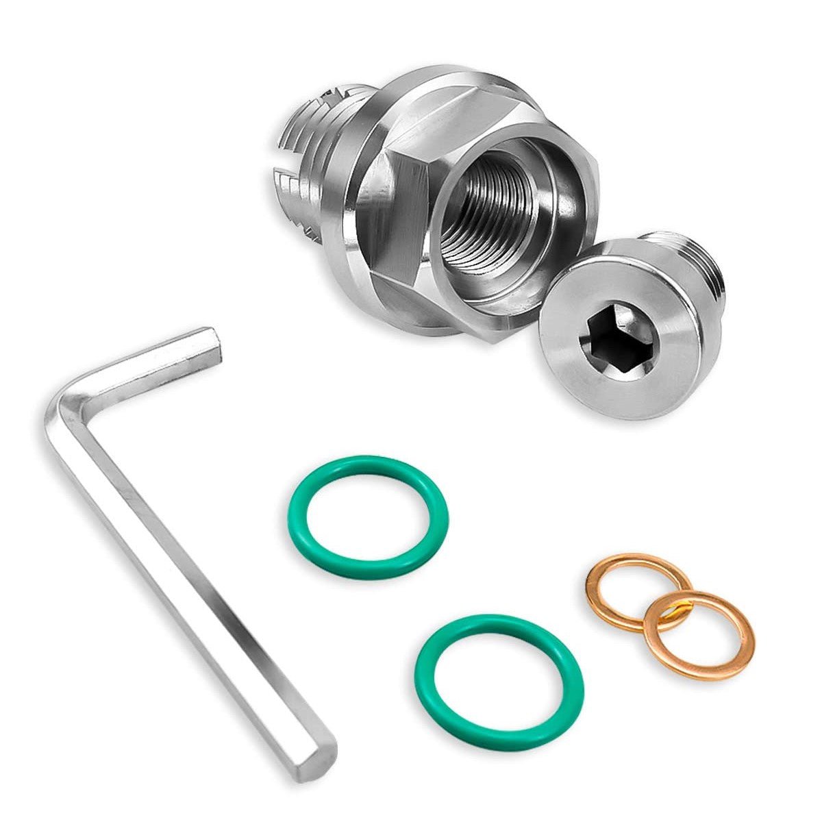 Oil_drain_plug M12.1-1.25 x 15mm Oil Drain Plug Oversize Piggyback, Stainless Steel Self Tapping Oil Pan Thread Repair Kit with O-Ring - Image 1
